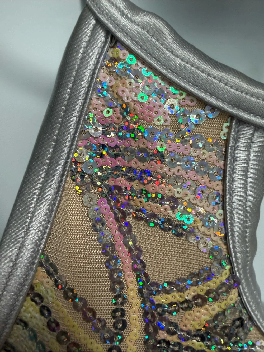 Weissman Nude and Silver Sequin Fringe Halter Dance Costume